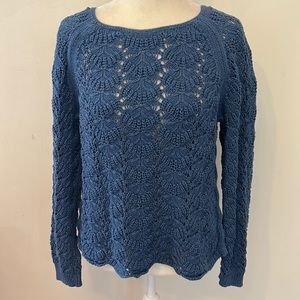Loft cotton long sleeve blue knit crewneck sweater Size XL